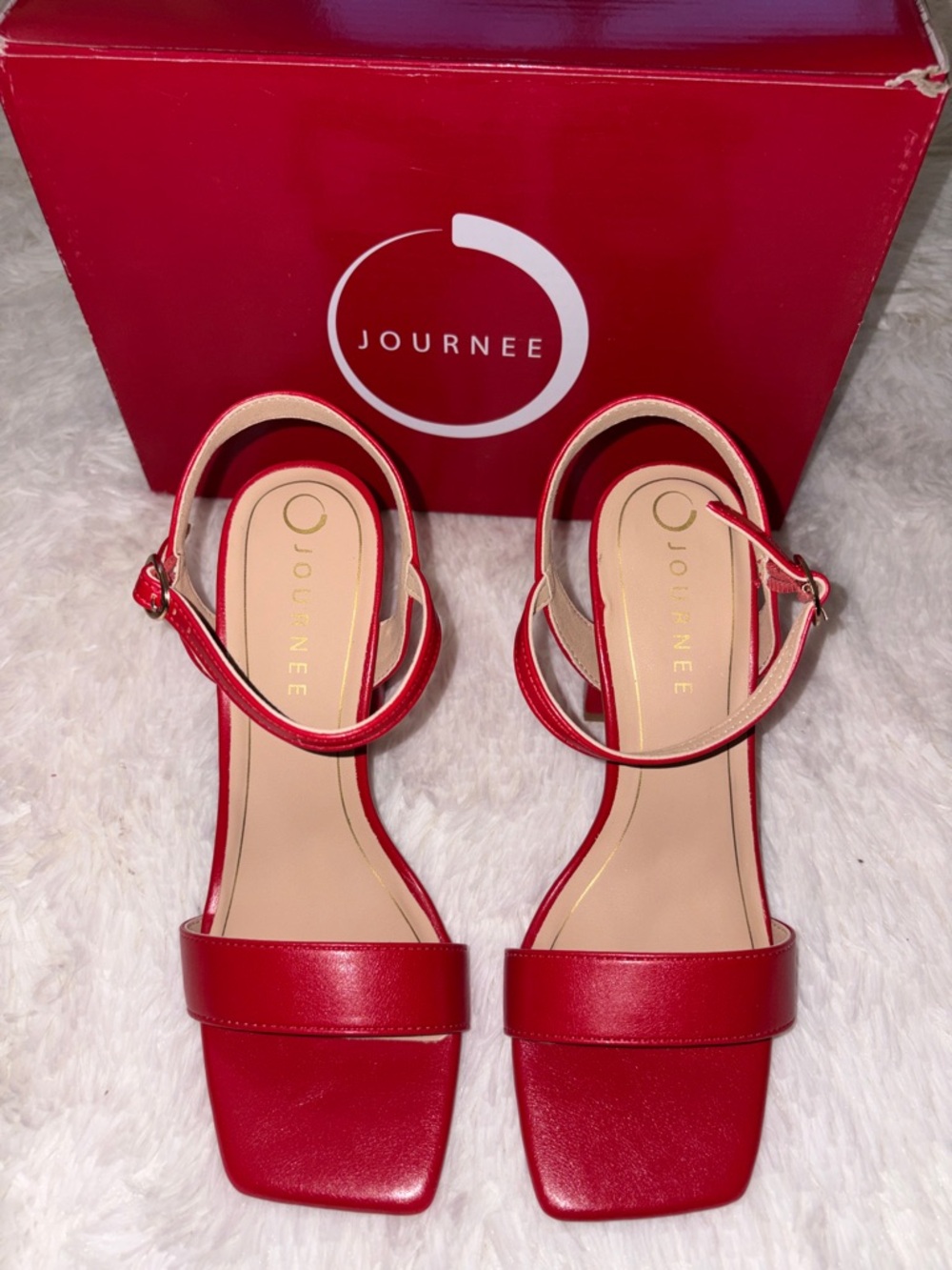 Journee Collection Red Square-Toe Ankle-Strap Heels